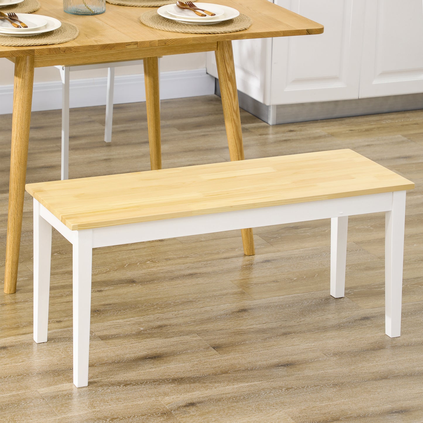 Rebamta Solid Wood White Dining Bench Seating 2 For Kitchen Or Entryway