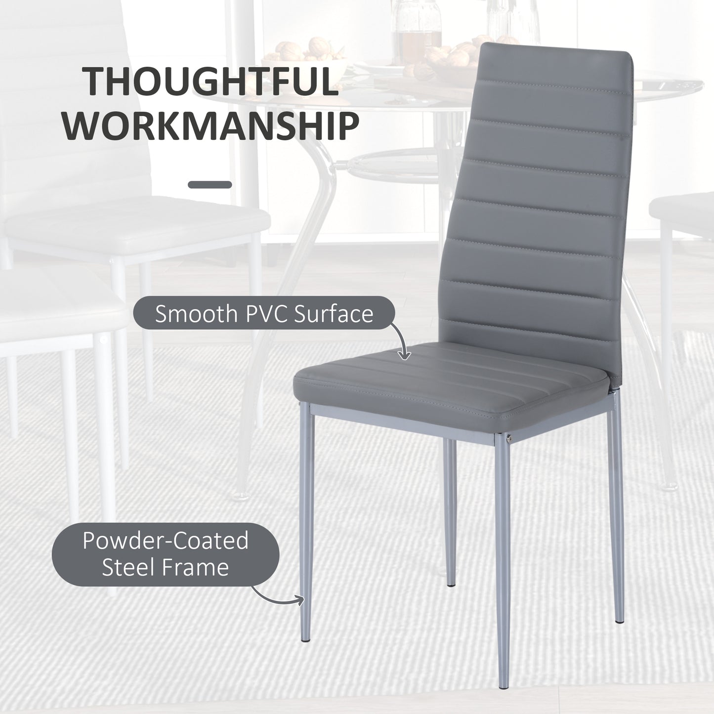 Dinika Metal And Glass Grey 5 Piece Dining Table Set With Padded Chairs