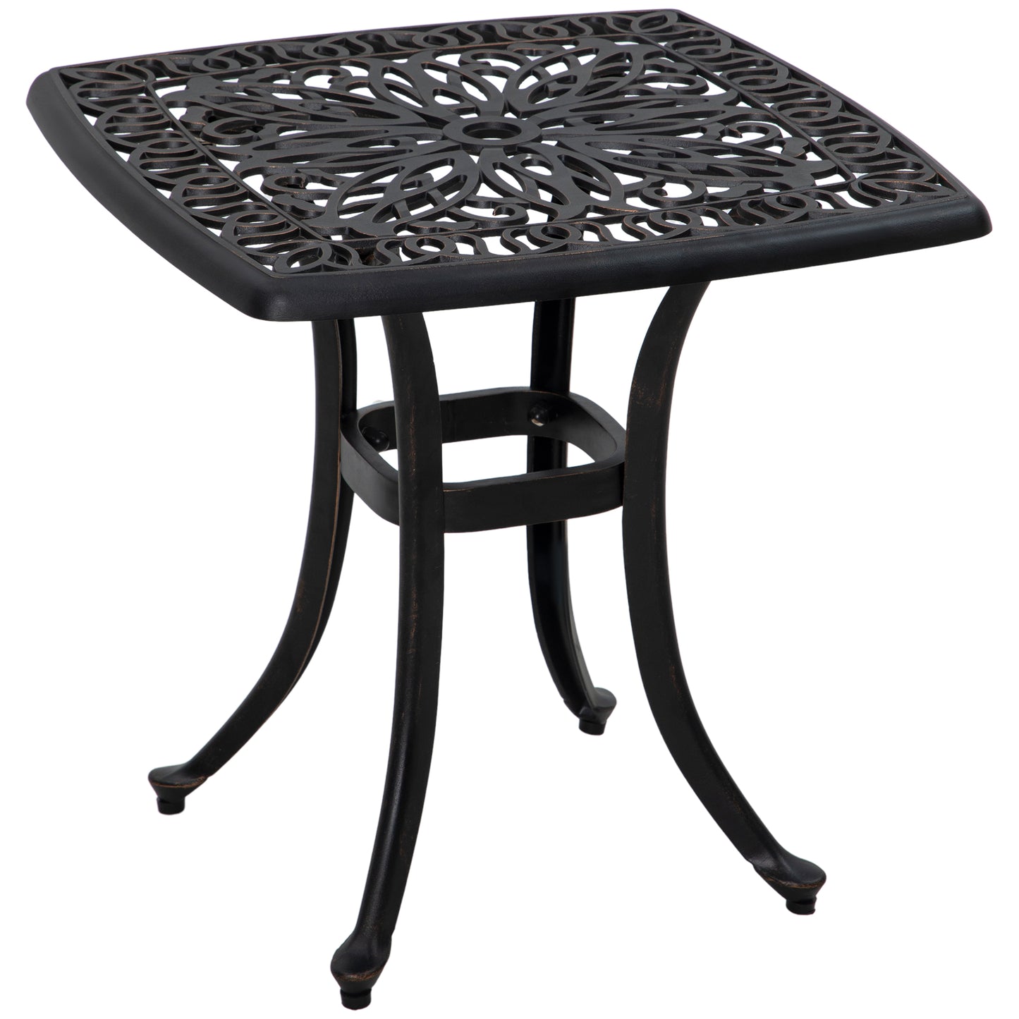 Kesa Cast Aluminium Bronze Square Outdoor Bistro Table With Umbrella Hole