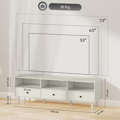 Kedito Cream White Multi Storage TV Stand 3 Drawers and Open Compartments