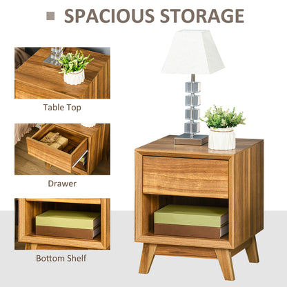 Fatoco  Set Of 2 Wooden Walnut Brown Bedside Tables With Drawer And Shelf