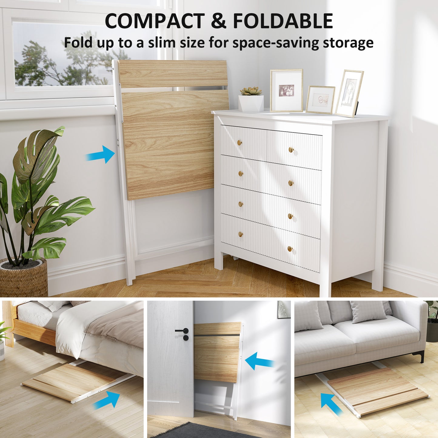 Veeldi 70cm Small Wooden Natural Folding Desk With Raised Monitor Shelf