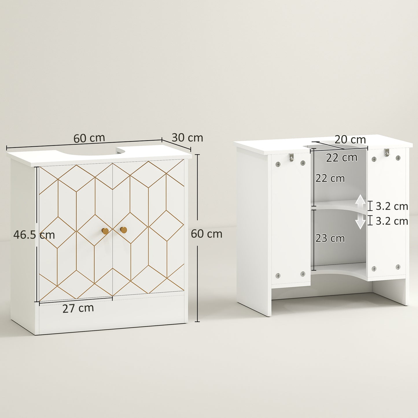 Verado Under Sink Bathroom Storage Cabinet With Adjustable Shelves And Open Compartment White