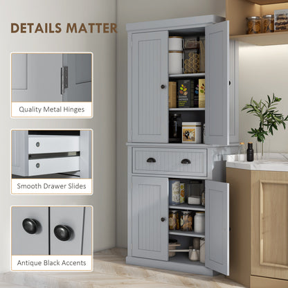 Somoel 183cm Wooden Grey Mid Century Panelled Storage Kitchen Cabinet Pantry