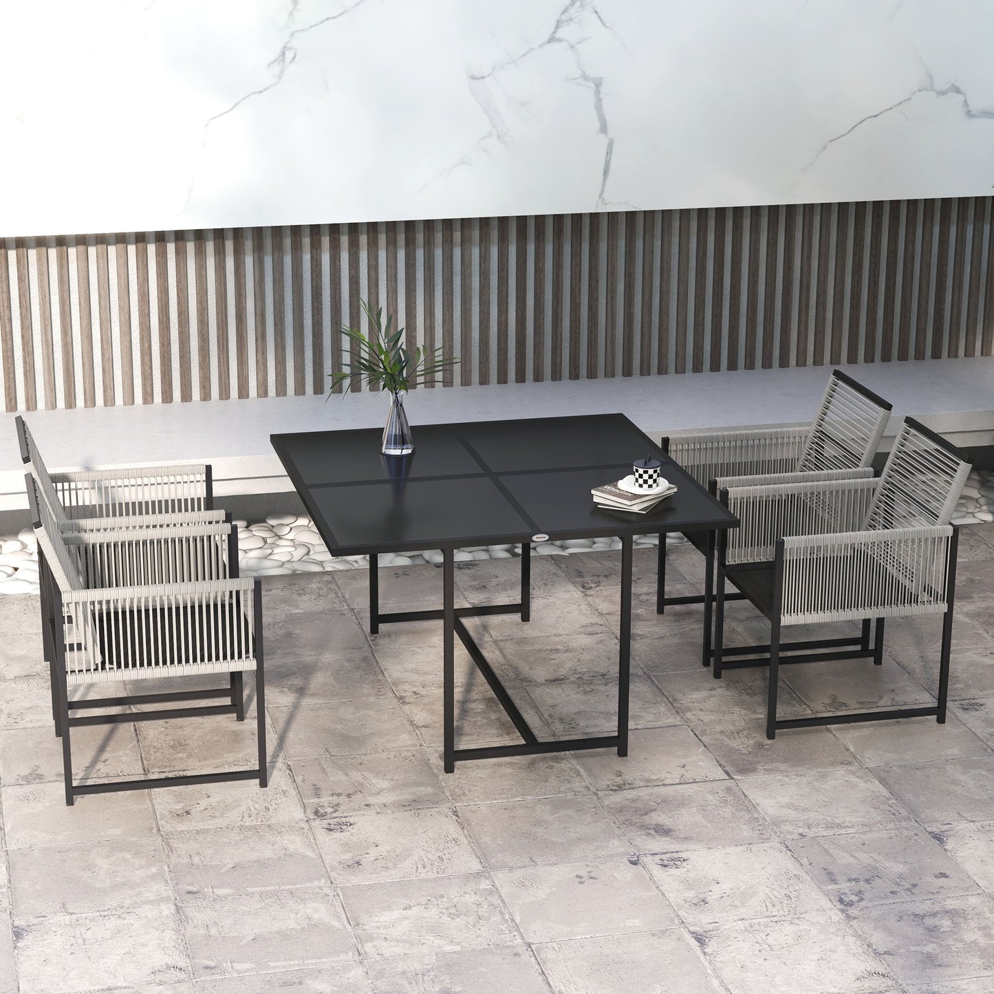 Riha Metal Grey 8 Seater Garden Dining Set Rattan String Design
