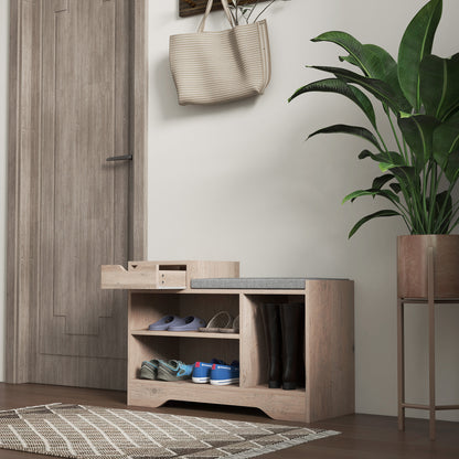 Lapa Wooden Multi Compartment Shoe Bench 1 Drawer Grey Cushioned Seat