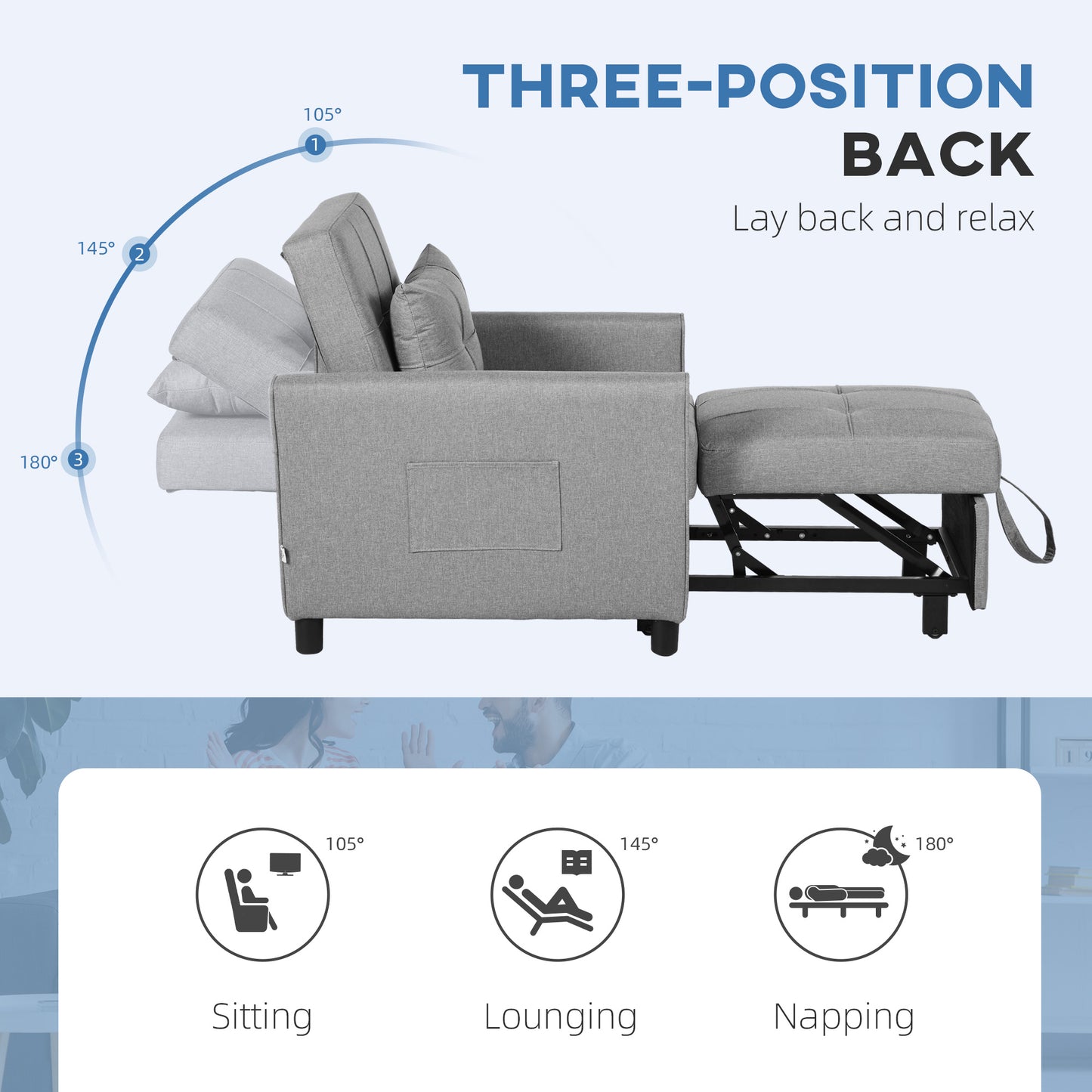 Vayopa Linen Look Light Grey Single Sleeper Chair