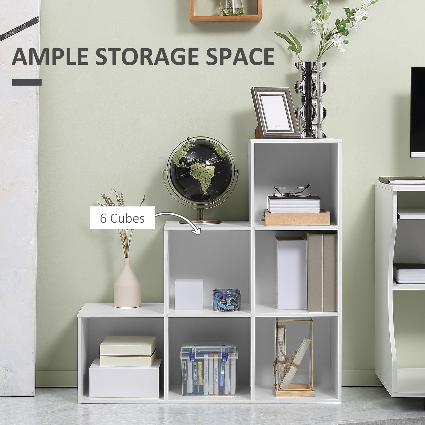 Yora Wood White 3 Tier 6 Cube Storage Bookcase