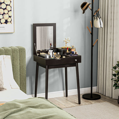 Sinotti Black Dressing Table With Flip Up Mirror 2 Drawers And Wood Legs