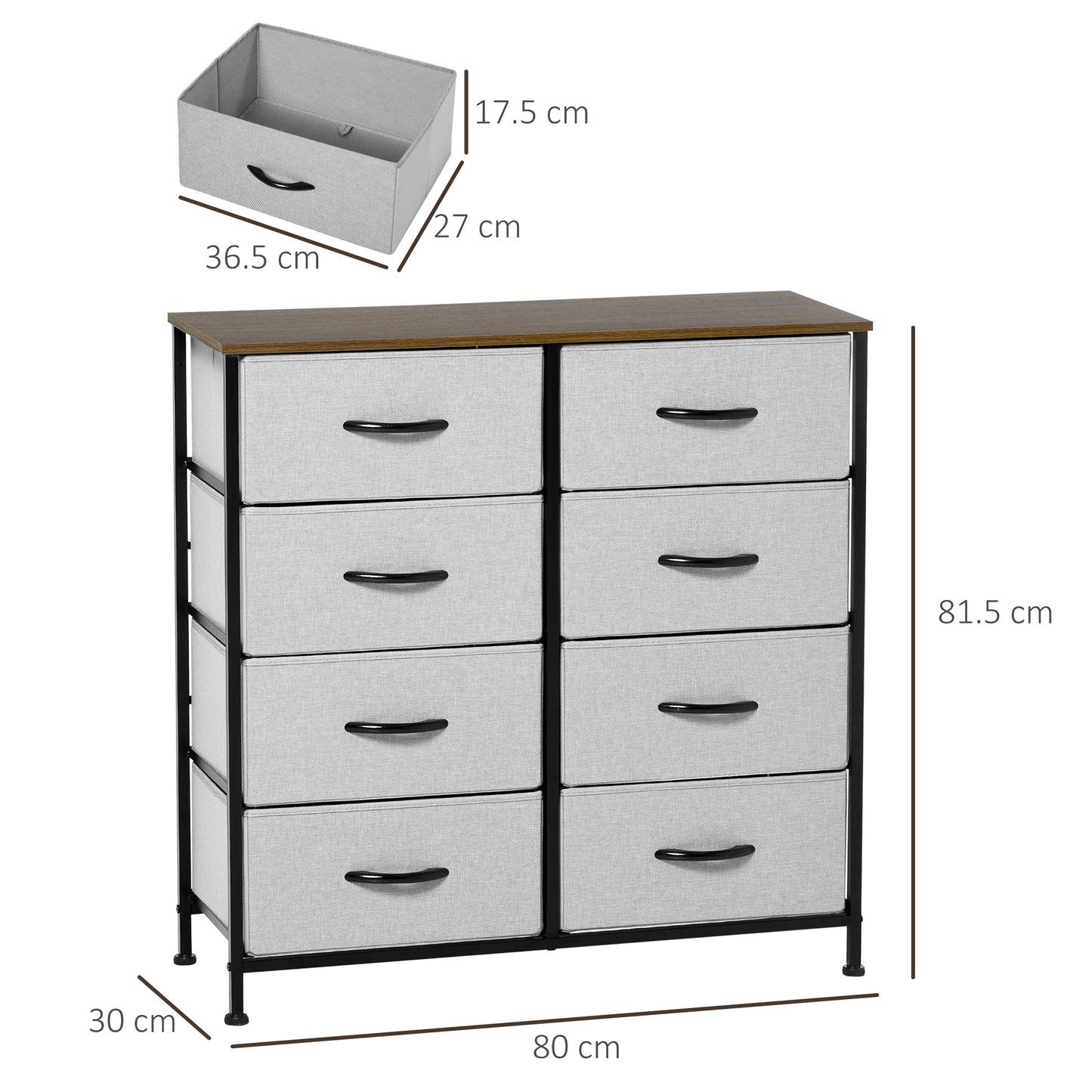 Norole Metal And Fabric Grey 8 Drawer Industrial Storage Chest With Steel Frame