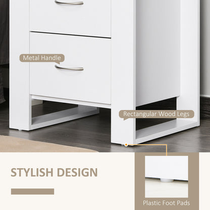 Tocoma White Wood 2 Drawer Bedside Table With Silver Metal Handles