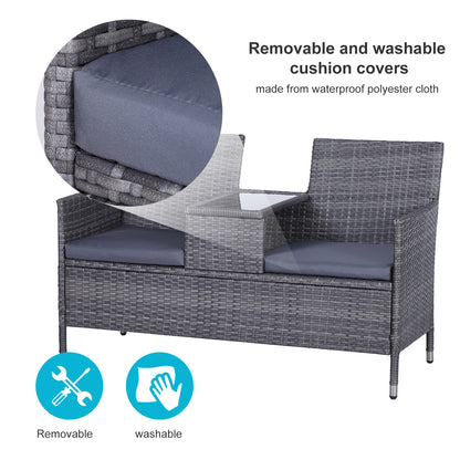Tapata Rattan Grey 2 Seater Outdoor Garden Bench With Central Table