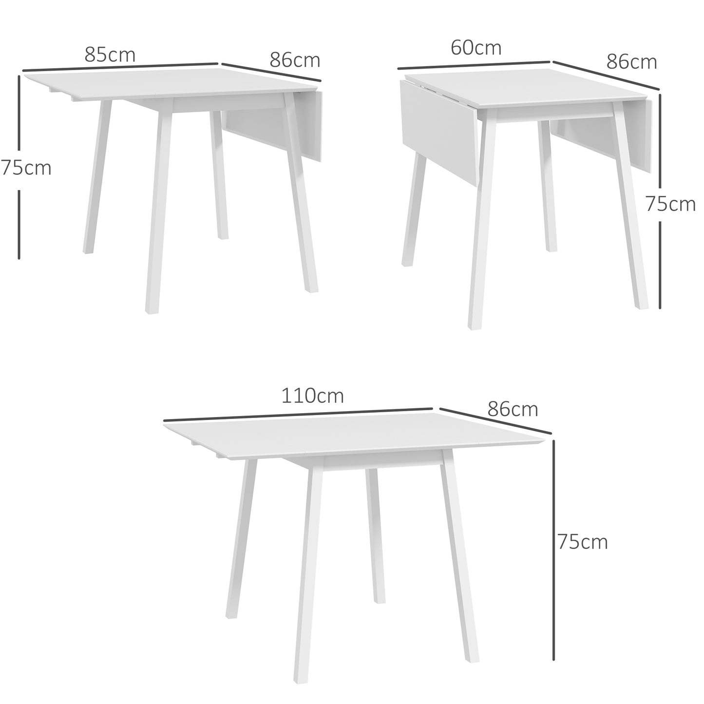 Hopato Solid Wood White Folding Drop Leaf Dining Table Seating 2 To 4