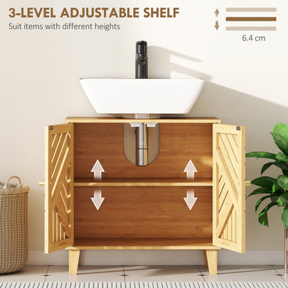 Limifi Bamboo Under Sink Bathroom Storage Cabinet With Adjustable Shelving Natural Finish