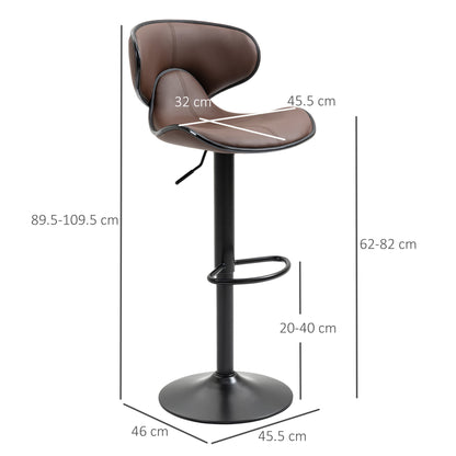 Mifaro Set Of 2 Brown Adjustable Swivel Bar Stools With Steel Frame And Footrest