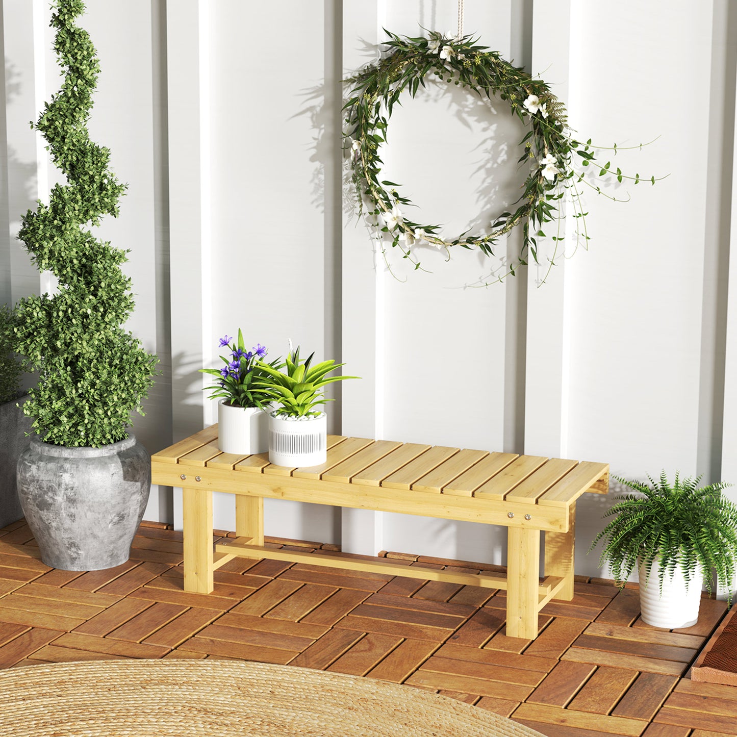 Nika Fir Wood Natural 2 Seater Indoor Outdoor Garden Bench 110 x 38 x 35 cm