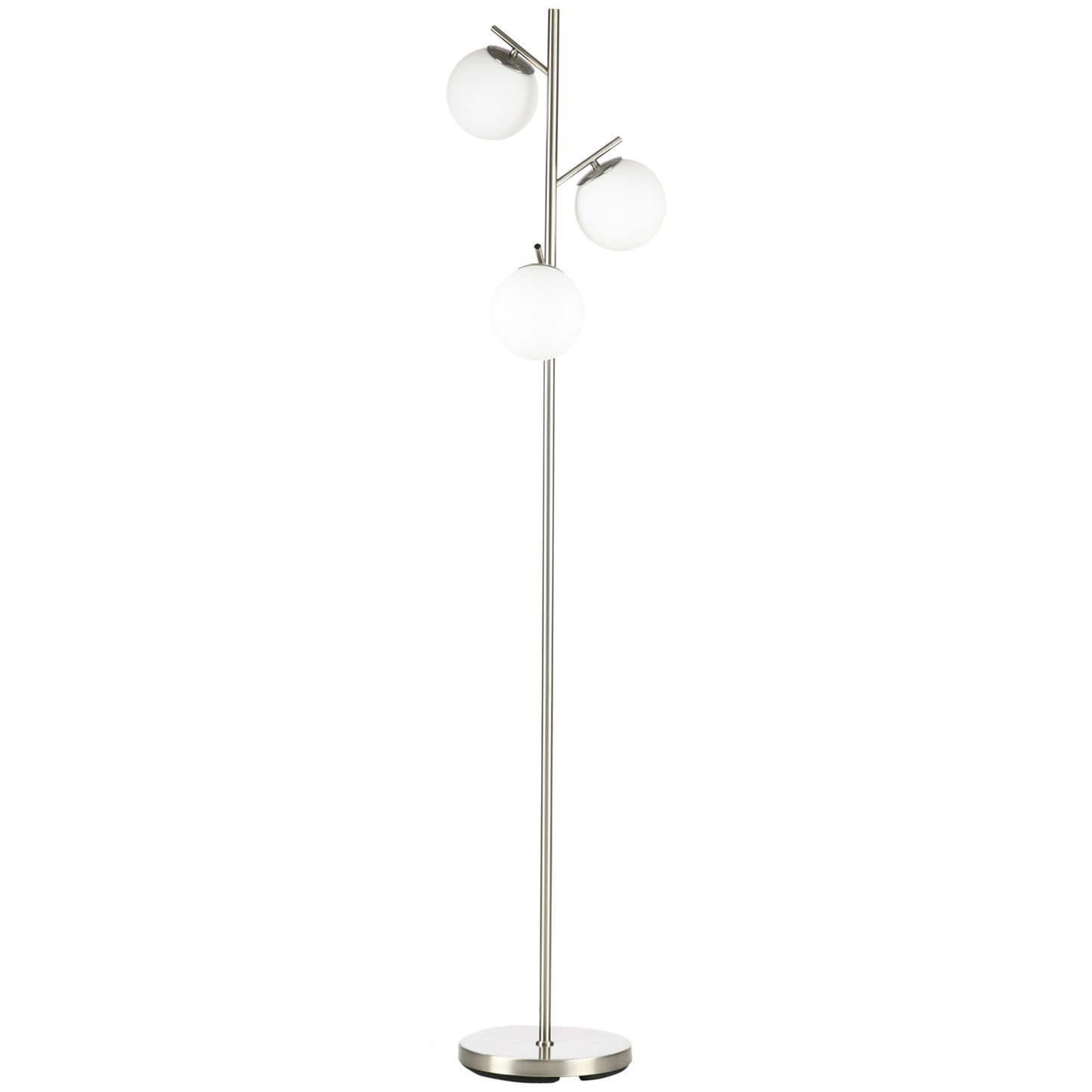 Moretta Metal Silver 3 Light Tree Floor Lamp With Globe Shades And Steel Base