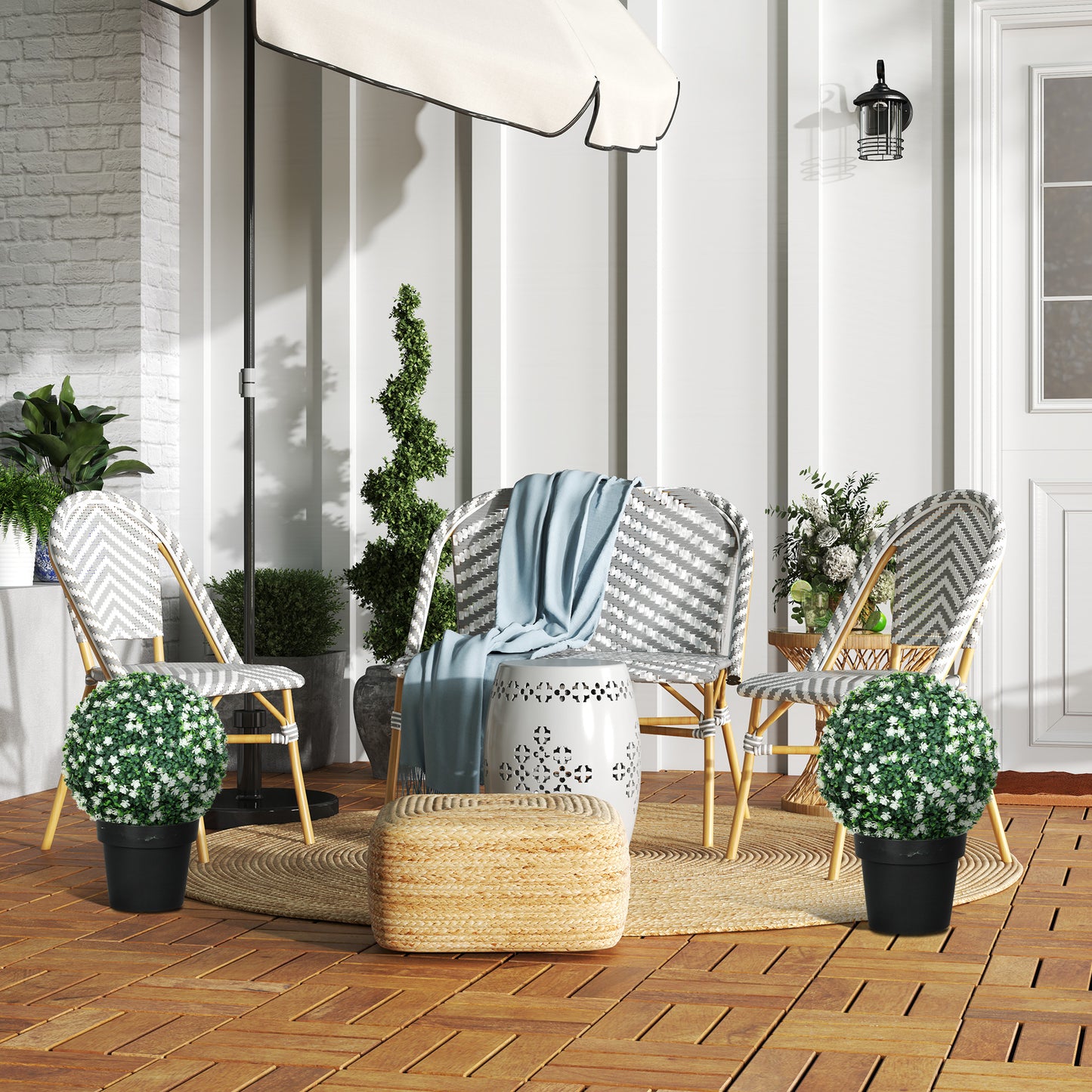 Radi Set Of 2 Artificial Boxwood Ball Plants In White Finish