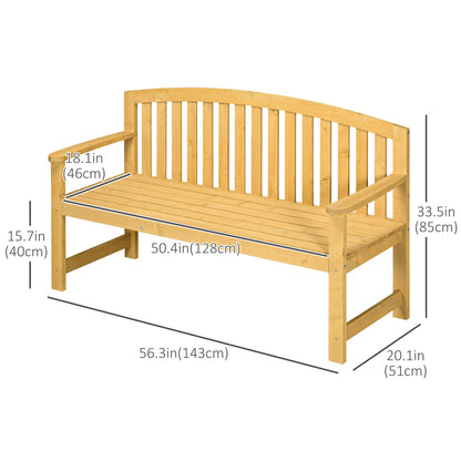 Tola 143cm Natural Wood 2 Seater Garden Bench With Armrests Slatted Frame