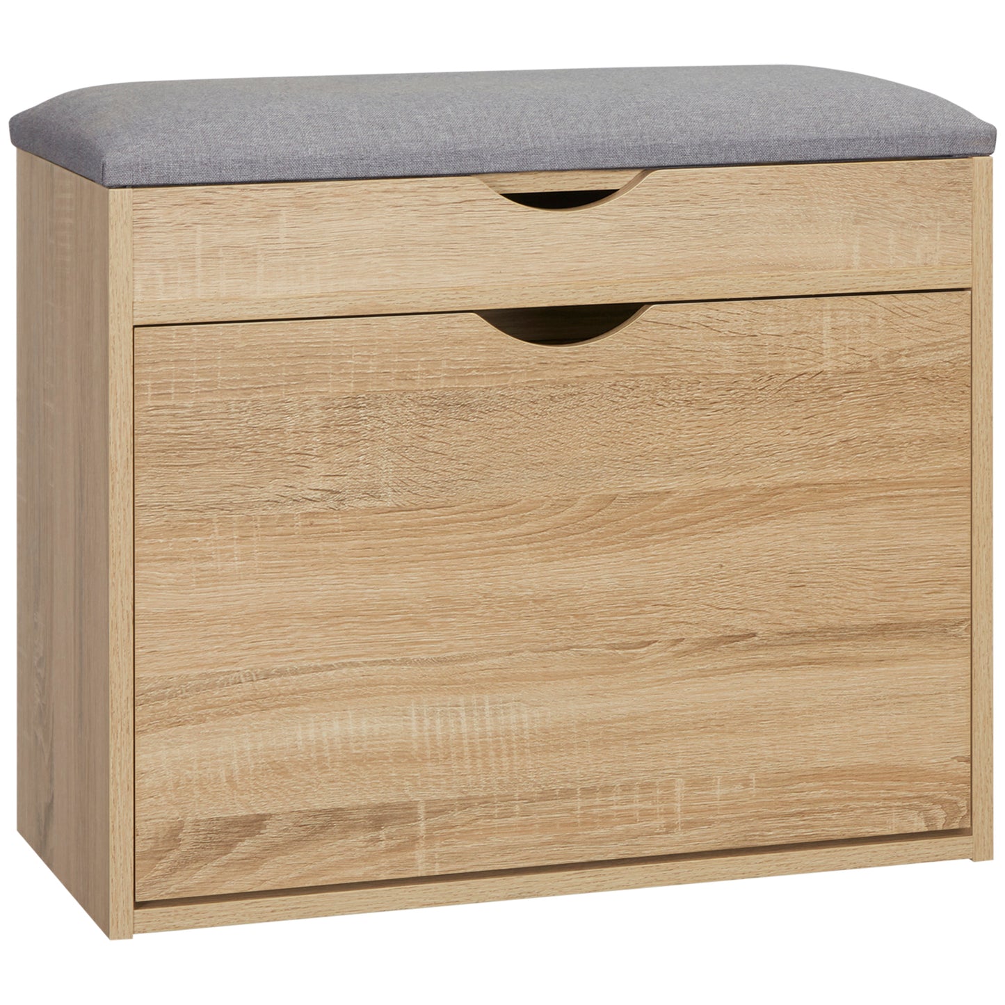 Zielma Wooden Natural Shoe Bench With Flip Up Storage And Grey Cushioned Seat