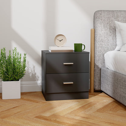 Rapa Raka Black Modern Bedside Table With 2 Drawer Storage