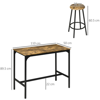 Soka Wooden Brown And Black 5 Piece Industrial Bar Table And Stool Set