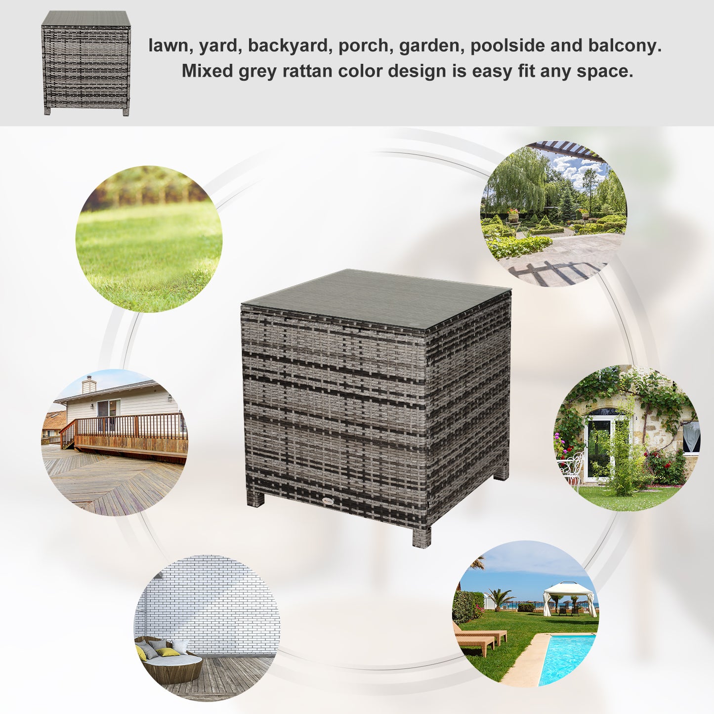 Mael Nimo Faux Rattan Grey Square Outdoor Garden Table With Glass Top