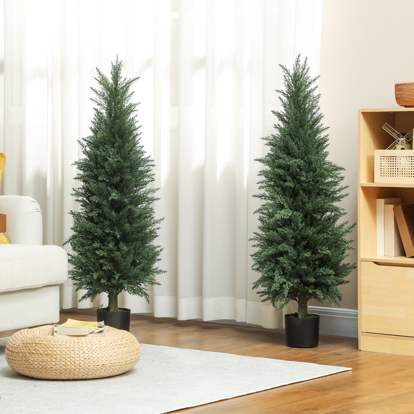 Fiba Set Of 2 Artificial Cypress Style Trees In Green For Decorative Placement