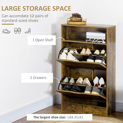 Zilado Wooden Rustic Brown Slim Shoe Cabinet With 2 Flip Doors And Shelf