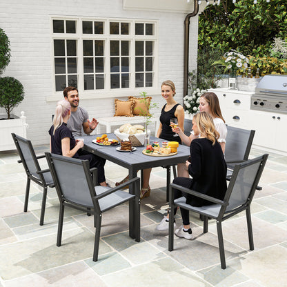 Lani 6 Seater Light  Grey Mesh Garden Dining Set With Rectangular Table