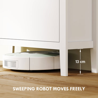 Rimi Wooden White and Natural 2 Drawer Shoe Cabinet Faux Leather Handles