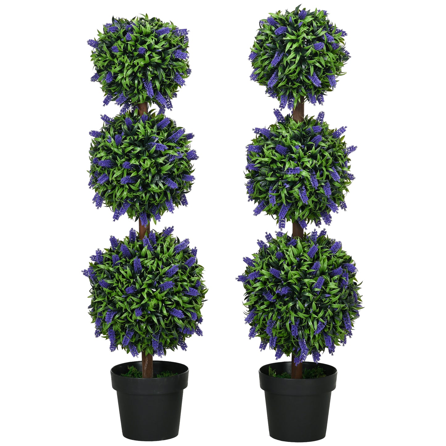 Lazi Set Of 2 Artificial Lavender Ball Trees In Decorative Pots H8 110cm