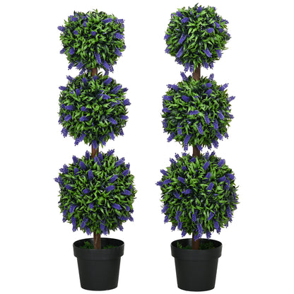 Lazi Set Of 2 Artificial Lavender Ball Trees In Decorative Pots H8 110cm