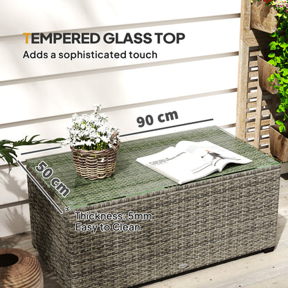 Livatoli Dark Grey Rattan Rectangular Glass Top Side Table