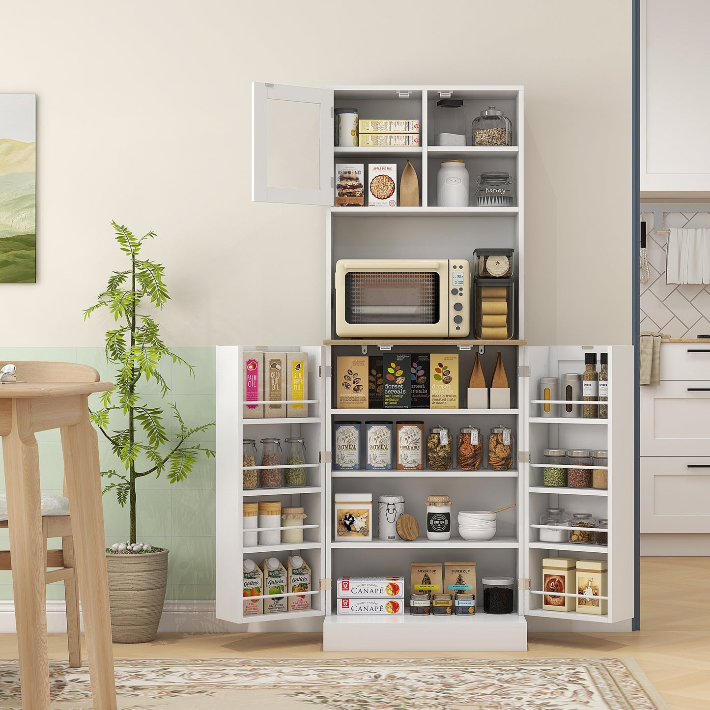 Tabetti Wooden White 2 Part Kitchen Storage Cabinet