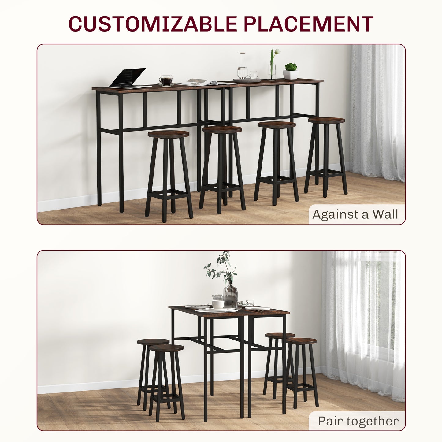 Halulo Wooden Rustic Brown 6 Piece Counter Bar Dining Set With Multiple Layout Options