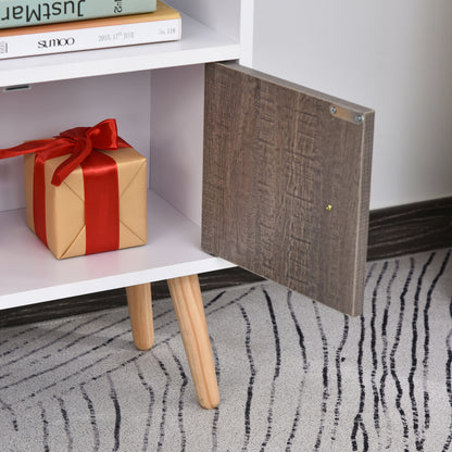Eltano Wood And Metal White And Grey Freestanding Bookcase With Storage Cabinet And Legs