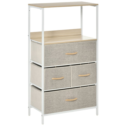 Bafadima Wooden Light Grey 4 Fabric Storage Drawers Chest With Open Shelves