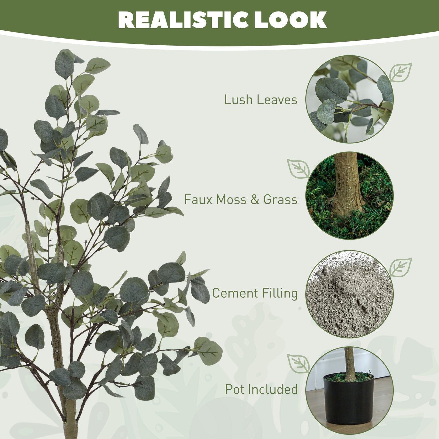 Sulu Set Of 2 Artificial Eucalyptus Style Trees With Silver Dollar Leaf Detail In Pots