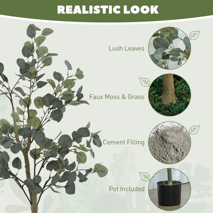 Sulu Set Of 2 Artificial Eucalyptus Style Trees With Silver Dollar Leaf Detail In Pots
