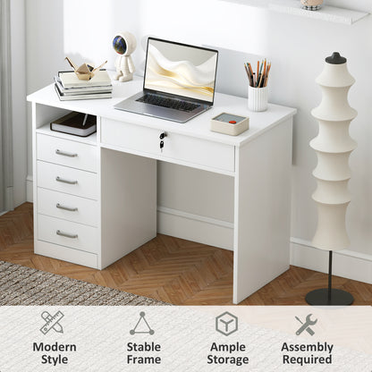 Fizita 110cm White Home Office Desk With 5 Storage Drawers
