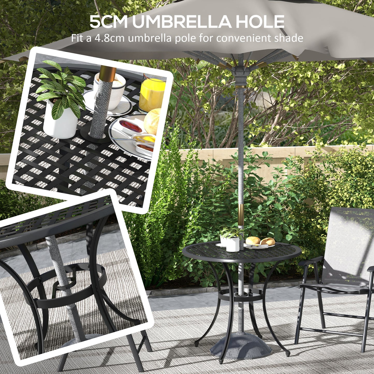 Tovedo Black Aluminium Round Outdoor Table with Central Parasol Hole