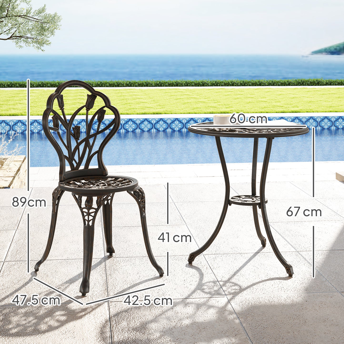 Fafire Aluminium Bronze Tone 3 Piece Patio Bistro Set With Umbrella Hole Table And Chairs