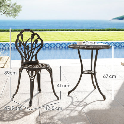 Fafire Aluminium Bronze Tone 3 Piece Patio Bistro Set With Umbrella Hole Table And Chairs