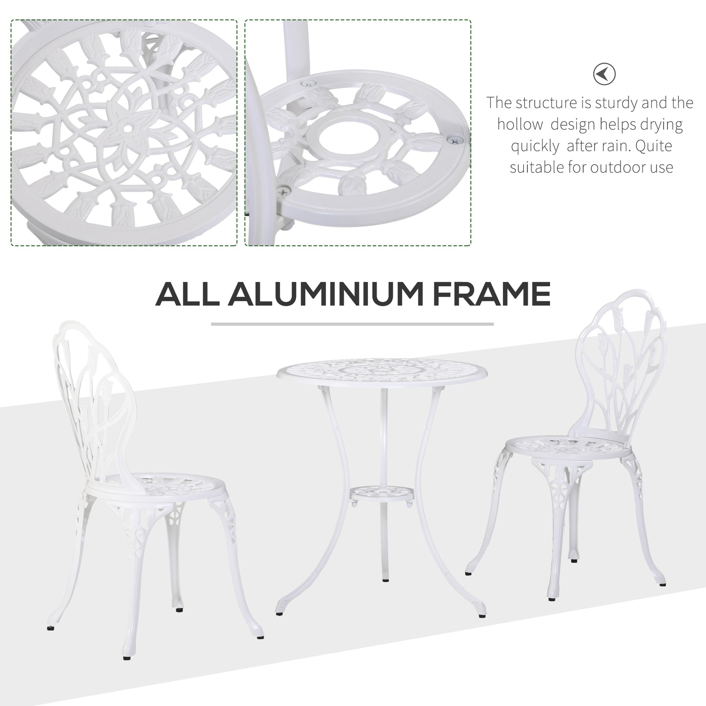 Vitano 3 Piece Aluminium Bistro Set With Balcony Table And Chairs In White