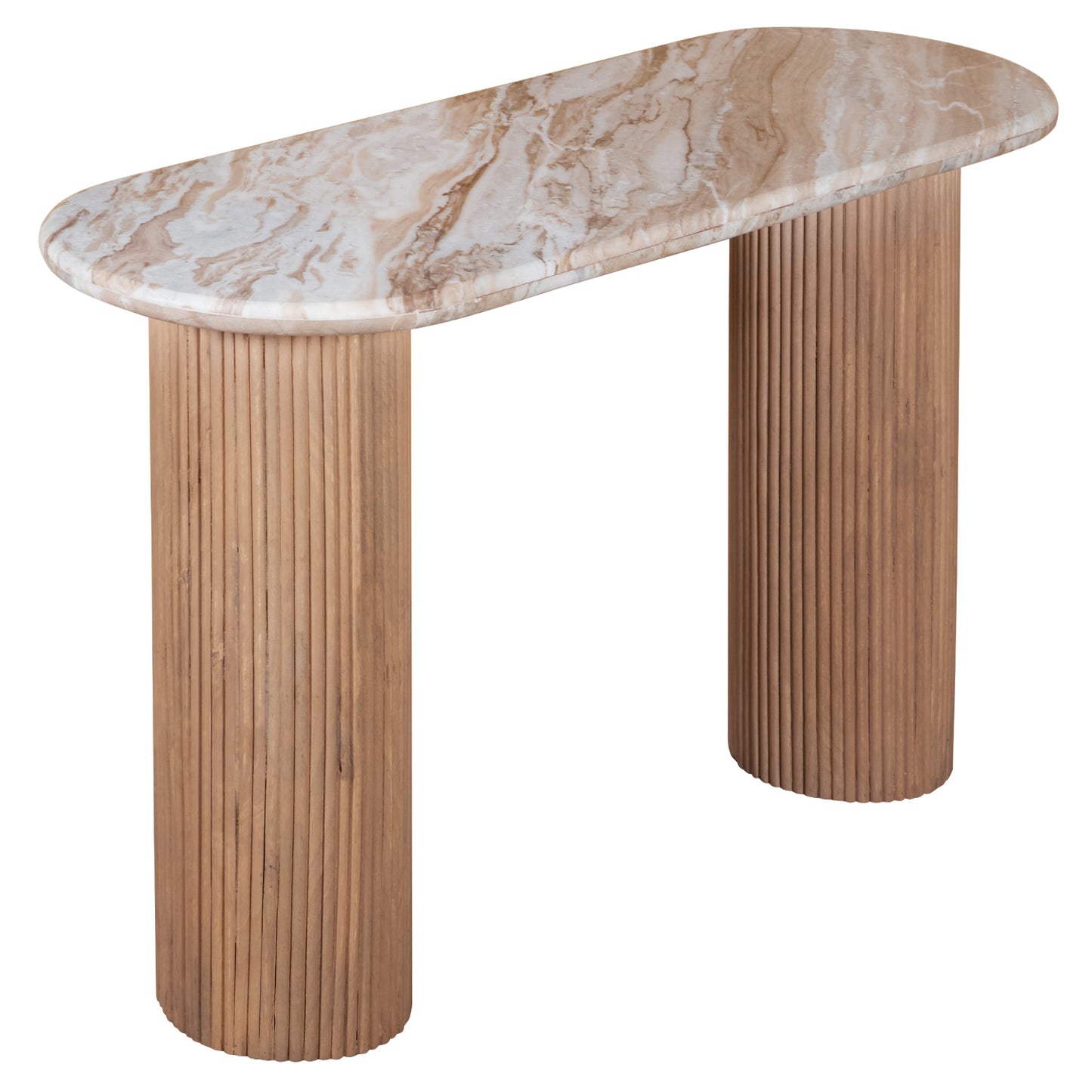 Boston Natural Oak and Brown Marble Pedestal Console Table