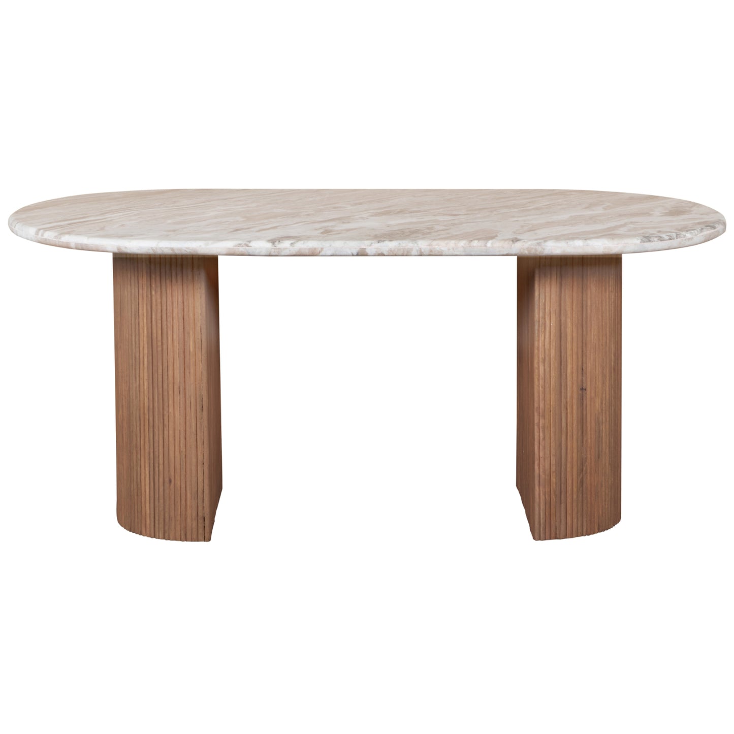 Boston Natural Oak and Brown Marble Pedestal 6 Seater Dining Table