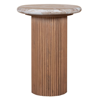 Boston Natural Oak and Brown Marble Pedestal Side Table
