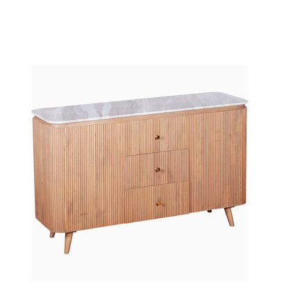 Boston Natural Oak and Brown Marble 3 Drawer Sideboard