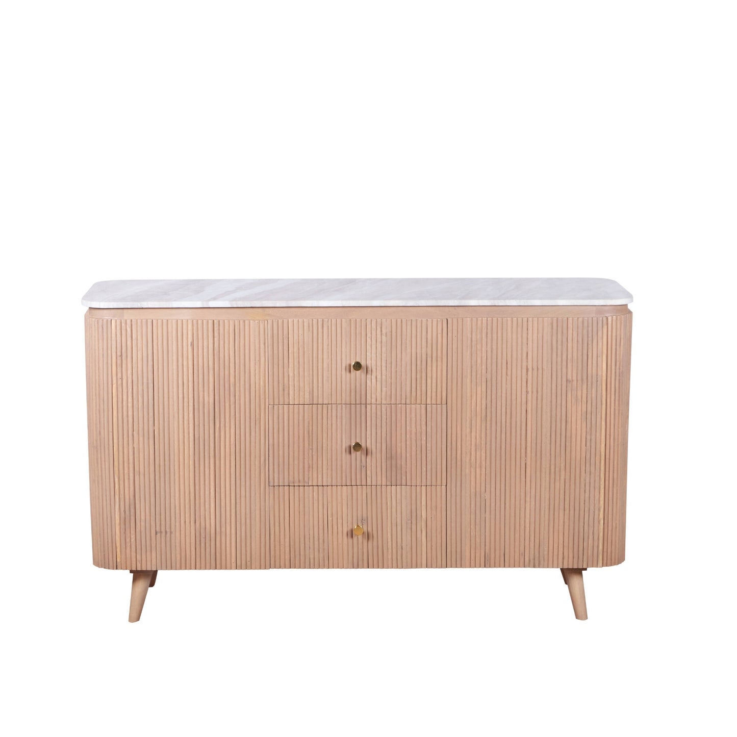 Boston Natural Oak and Brown Marble 3 Drawer Sideboard
